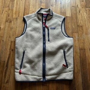 Patagonia Tan Fleece Vest with Black Trim